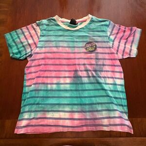 Santa Cruz‎ Skateboards Striped Tie Dye T-Shirt Men's L Pink Blue Contra Dot